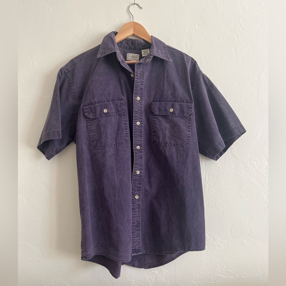 L.L. Bean Purple Men’s Short Sleeve Button Up - Size Medium - 100% Cotton